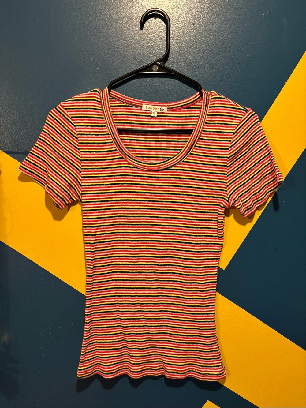 Anthropologie Sundry Multi Striped Scoop Neck Baby Tee NWOT